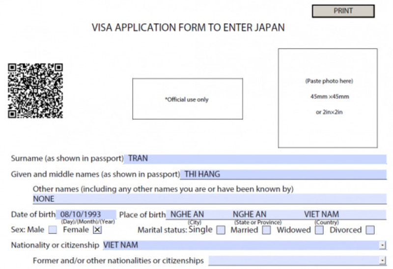 mẫu đơn xin visa du học nhật bản
